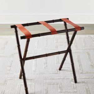 Bamboo Inspired Luggage Rack with Leather Straps- sku207422644