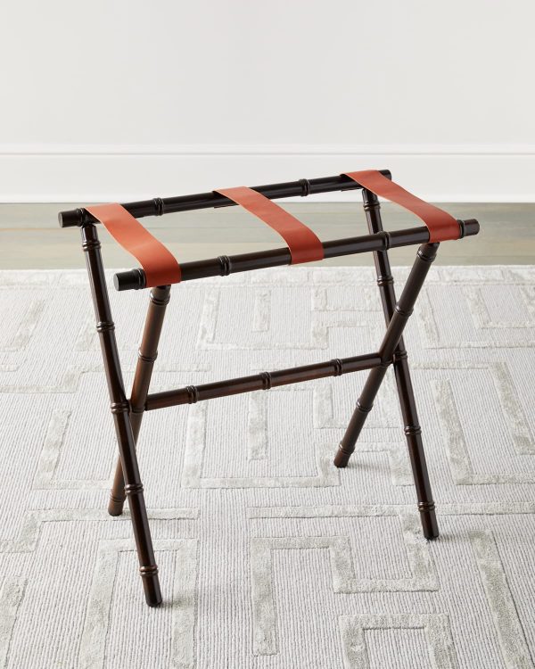 Bamboo Inspired Luggage Rack with Leather Straps- sku207422644