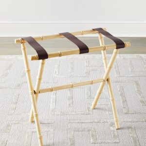 Bamboo Inspired Luggage Rack with Leather Straps- sku207422403