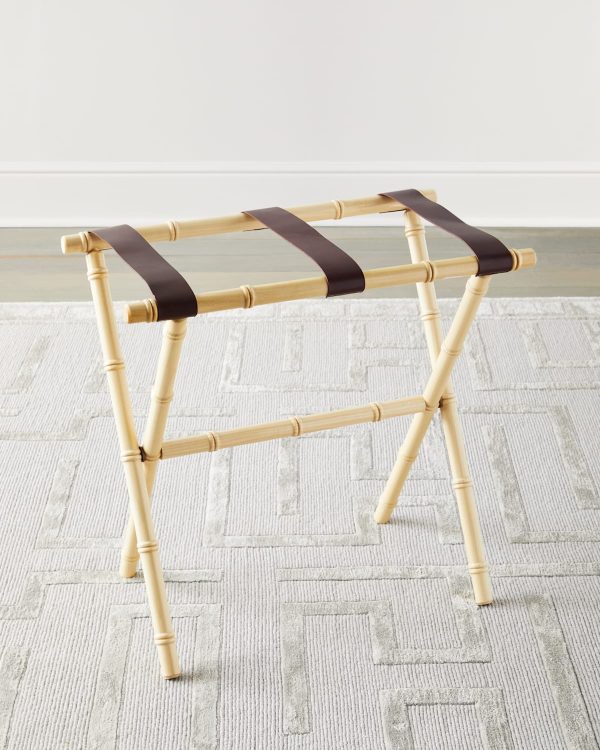 Bamboo Inspired Luggage Rack with Leather Straps- sku207422403