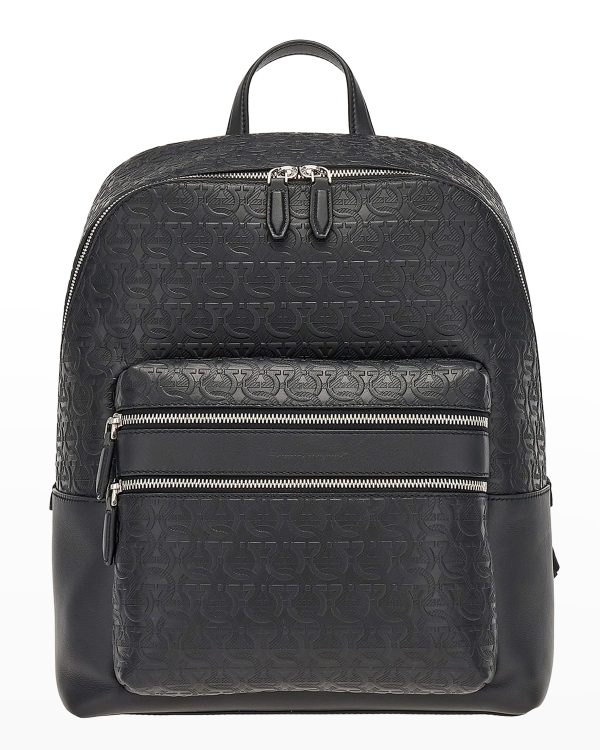 Men's Gancini-Embossed Travel Leather Backpack- sku208451655