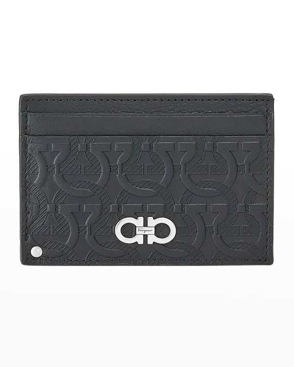 Men's Travel Gancini-Embossed Leather Swivel Card Case- sku208441669