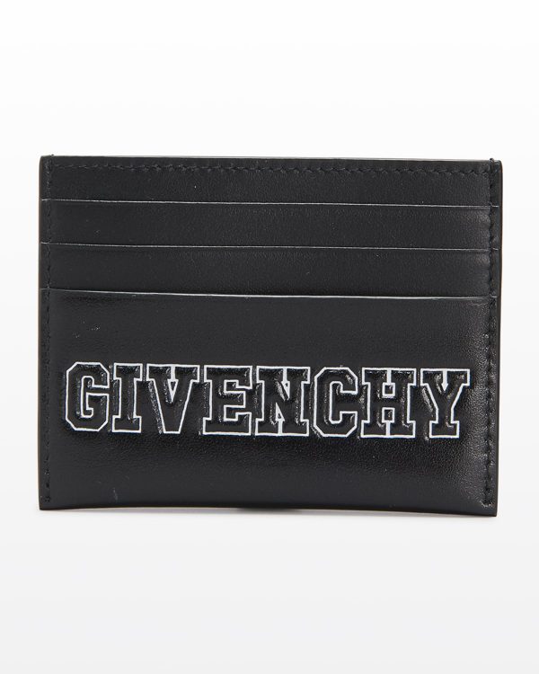 Men's Logo Outline Leather Card Holder- sku210980034