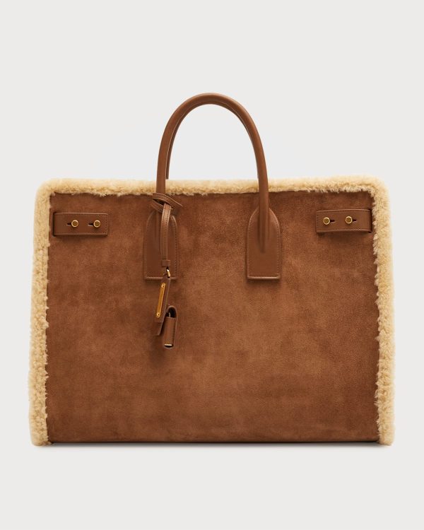 Men's Sac De Jour Shearling-Trim Leather Tote Bag- sku211581712