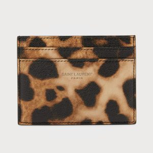 Men's Leopard-Print Grained Leather Card Case- sku211642224