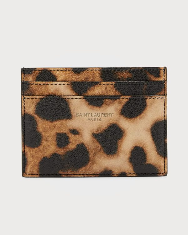 Men's Leopard-Print Grained Leather Card Case- sku211642224