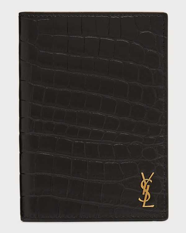 Men's Tiny Cassandre Croc-Embossed Leather Passport Case- sku211642731