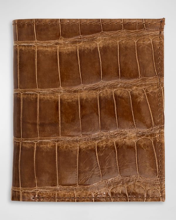 Men's Glazed Alligator Leather Bifold Wallet- sku213330944