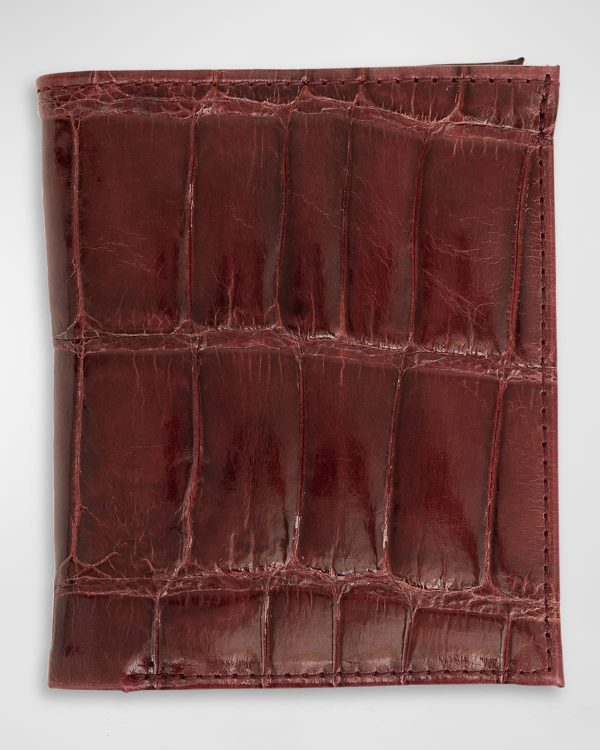 Men's Glazed Alligator Leather Bifold Wallet- sku213320881
