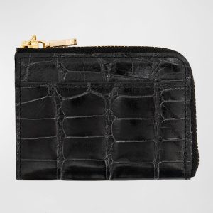 Men's Glazed Alligator Leather Zip Card Case- sku213321017