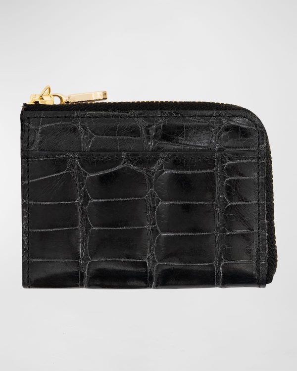Men's Glazed Alligator Leather Zip Card Case- sku213321018