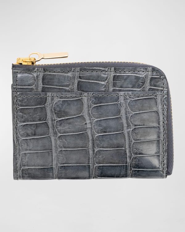 Men's Glazed Alligator Leather Zip Card Case- sku213320944