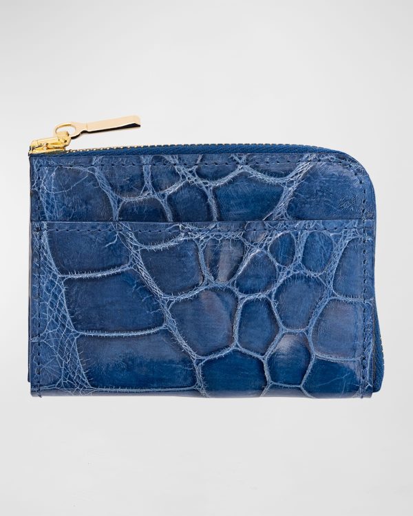 Men's Glazed Alligator Leather Zip Card Case- sku213320913