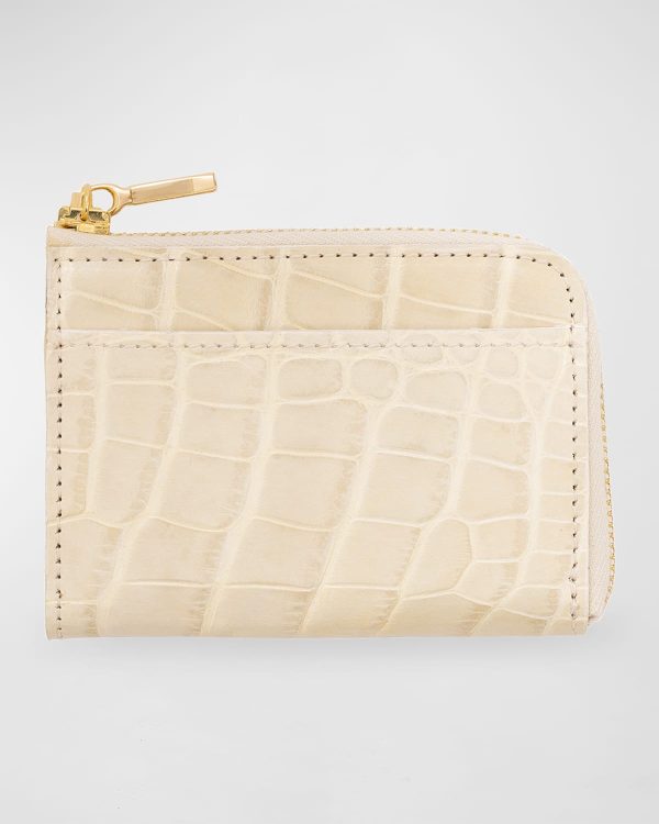 Men's Glazed Alligator Leather Zip Card Case- sku213331091