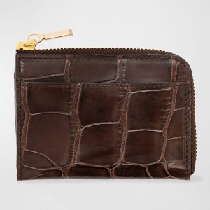 Men's Glazed Alligator Leather Zip Card Case- sku213331096