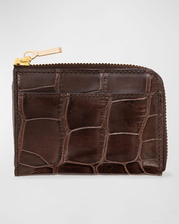 Men's Glazed Alligator Leather Zip Card Case- sku213331096