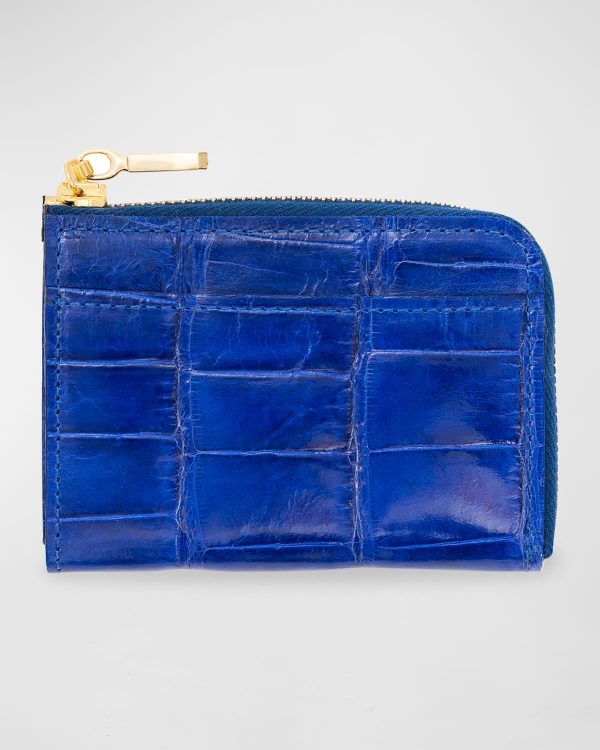 Men's Glazed Alligator Leather Zip Card Case- sku213331048