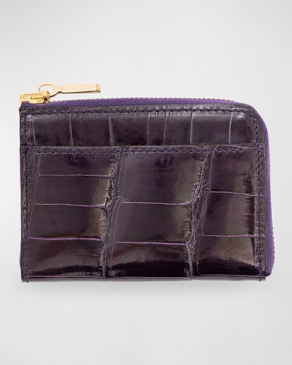 Men's Glazed Alligator Leather Zip Card Case- sku213320968