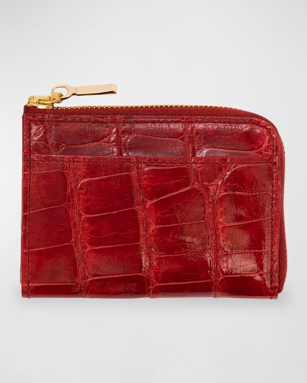 Men's Glazed Alligator Leather Zip Card Case- sku213331111