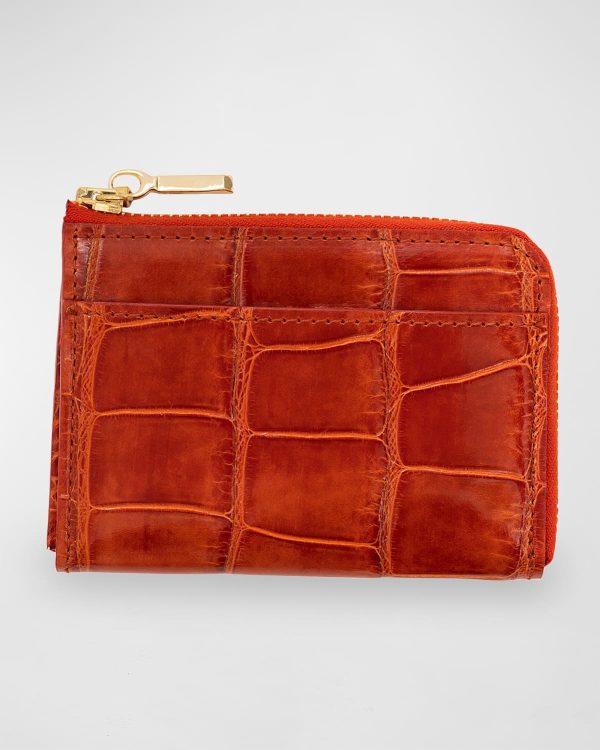 Men's Glazed Alligator Leather Zip Card Case- sku213320988