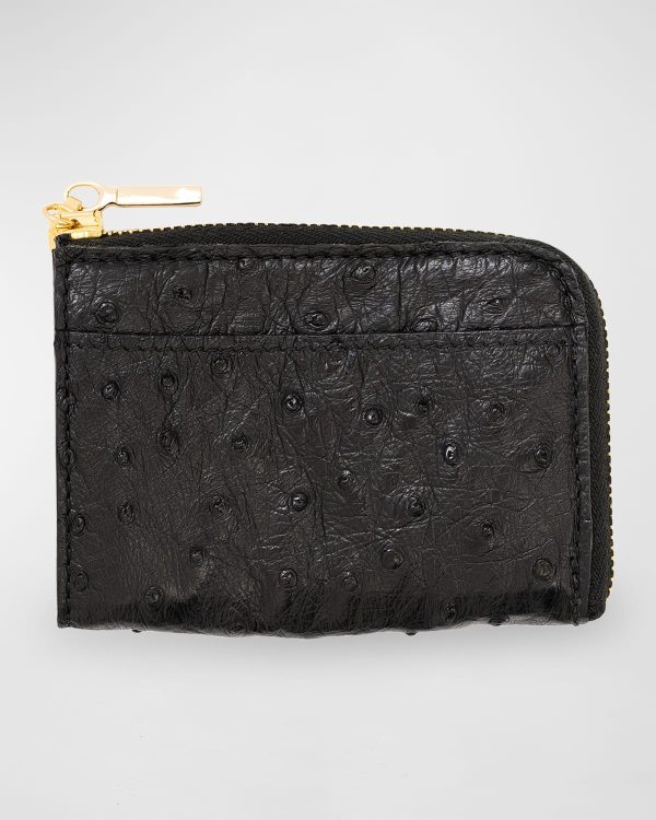 Men's Ostrich Leather Zip Card Case- sku213331123