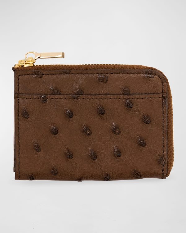 Men's Ostrich Leather Zip Card Case- sku213321043