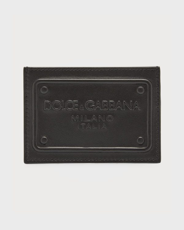 Men's Embossed Logo Leather Card Case- sku214700755