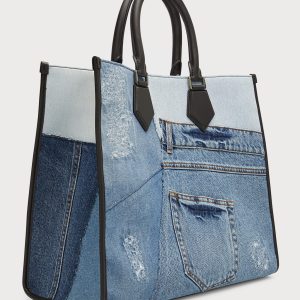 Men's Large Denim Patchwork Shopper Tote Bag- sku214690674