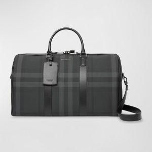 Men's Charcoal Check Holdall Duffel Bag- sku215030120