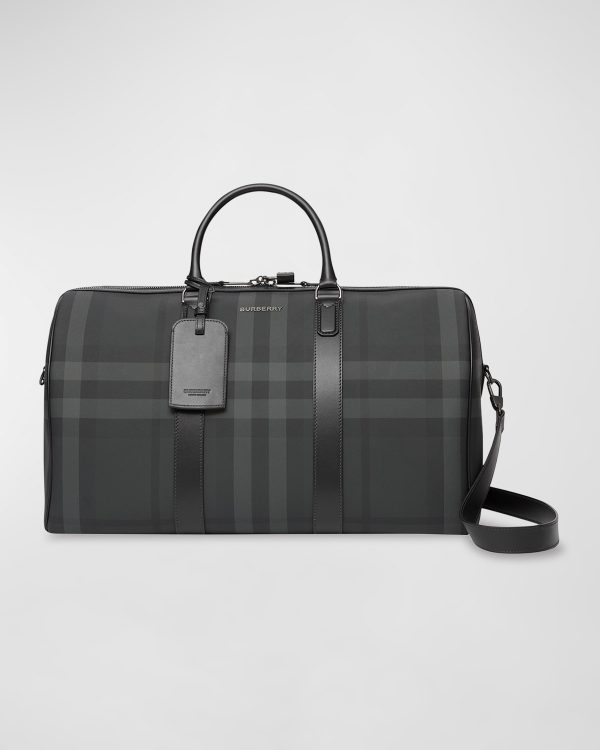 Men's Charcoal Check Holdall Duffel Bag- sku215030120