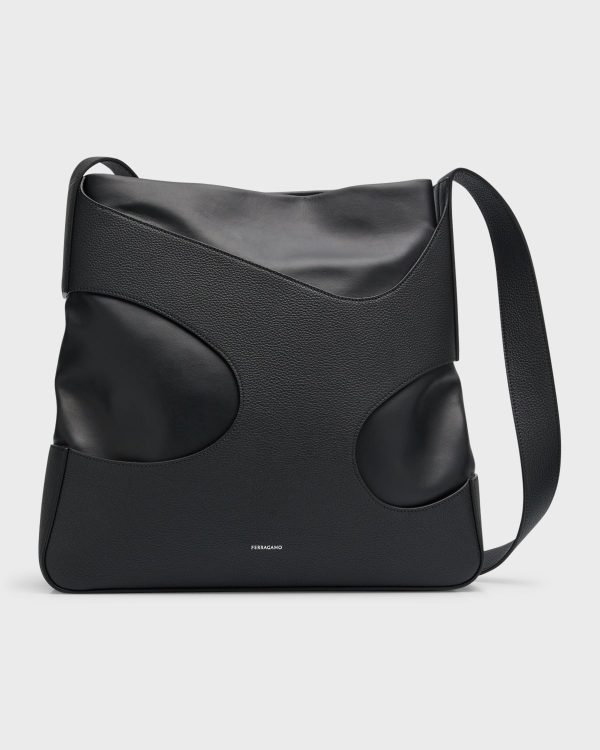 Men's Cutout Leather Shoulder Bag- sku216670259