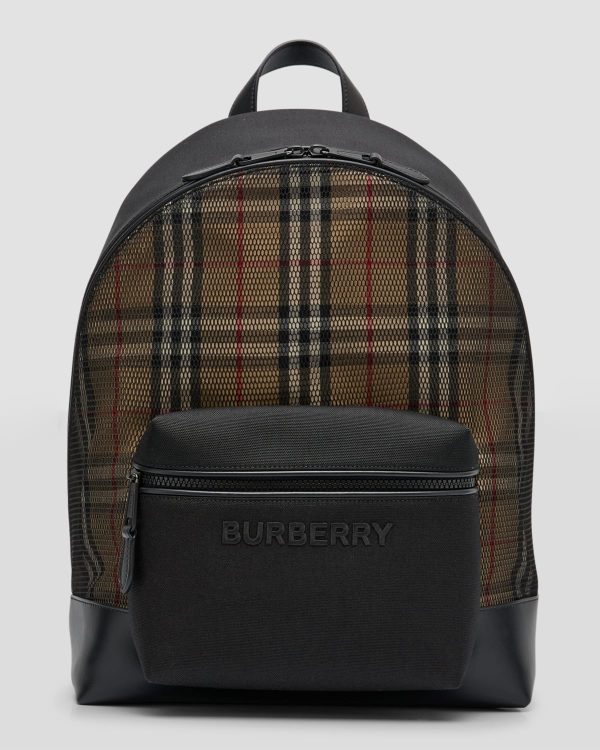 Men's Check and Mesh Backpack- sku217220003