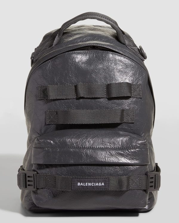 Men's Army Webbed Multi-Strap Leather Backpack- sku217490411