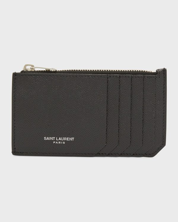 Men's Grain de Poudre Leather Zip Card Holder- sku217820888