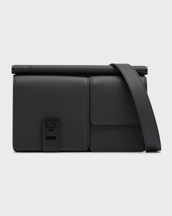 Men's Twins Multi-Pocket Leather Crossbody Bag- sku218440626
