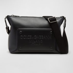 Men's Embossed Plaque Leather Crossbody Bag- sku218521713