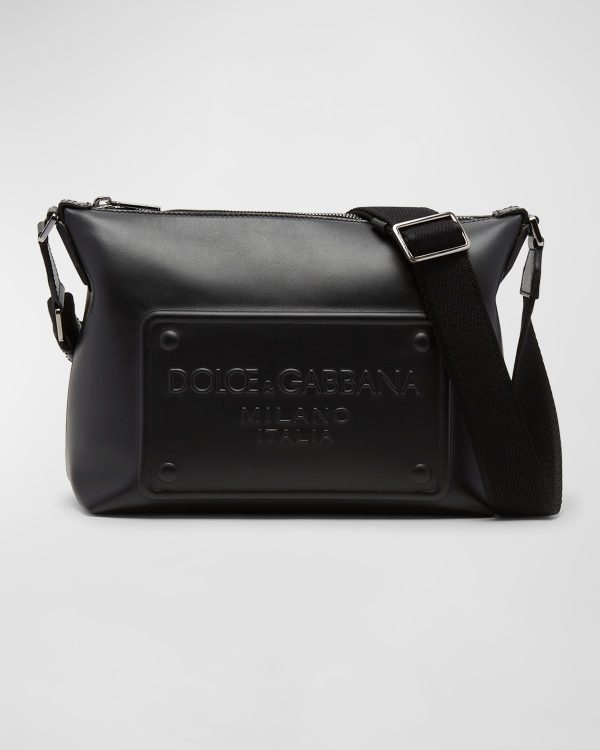 Men's Embossed Plaque Leather Crossbody Bag- sku218521713