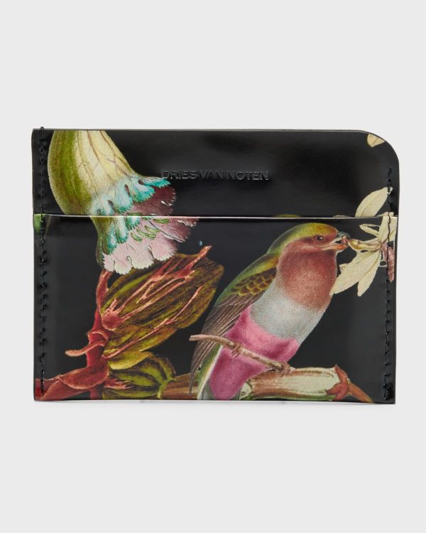 Men's Botanical Composition Leather Card Holder- sku218971661