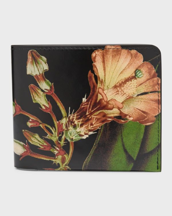 Men's Botanical Composition Leather Bifold Wallet- sku218970292