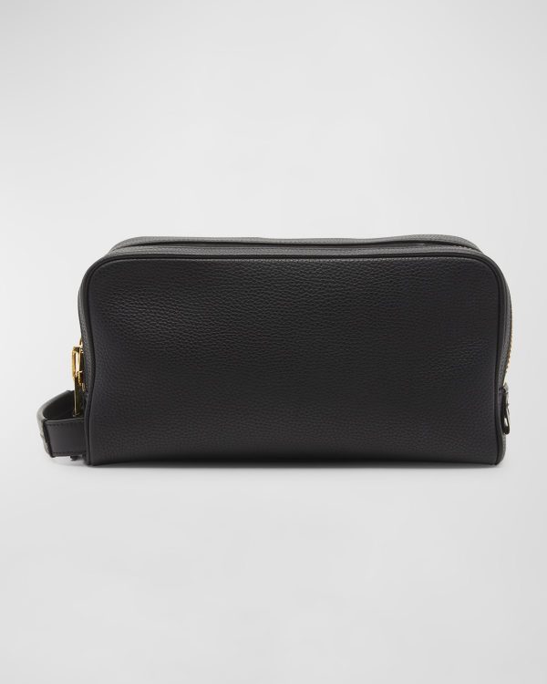 Men's Soft Leather Double-Zip Toiletry Bag- sku219140901