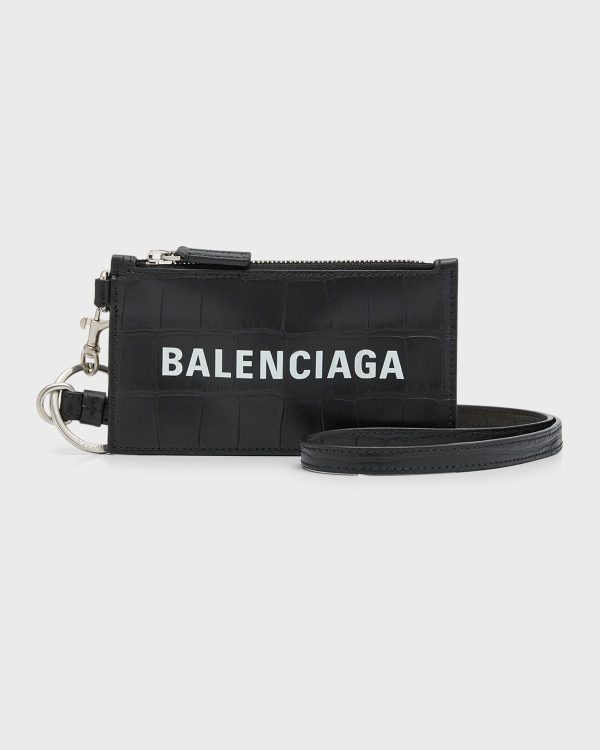 Men's Croc-Effect Keychain Zip Card Case- sku219292189