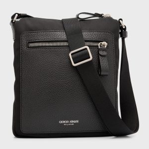 Men's Leather and Nylon Crossbody Bag- sku220150331