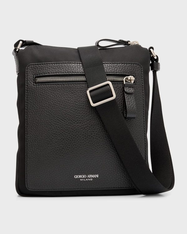 Men's Leather and Nylon Crossbody Bag- sku220150331