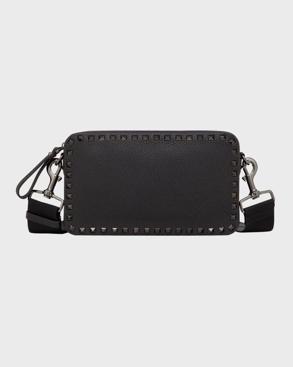 Men's Rockstud Leather Crossbody Bag- sku220272502