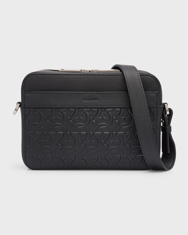 Men's Embossed Gancini Leather Crossbody Bag- sku220350592