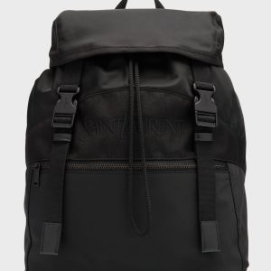 Men's Nylon and Leather Backpack- sku220491421