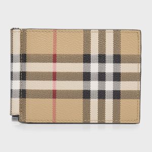 Men's Vintage Check Money Clip Card Case- sku220540332