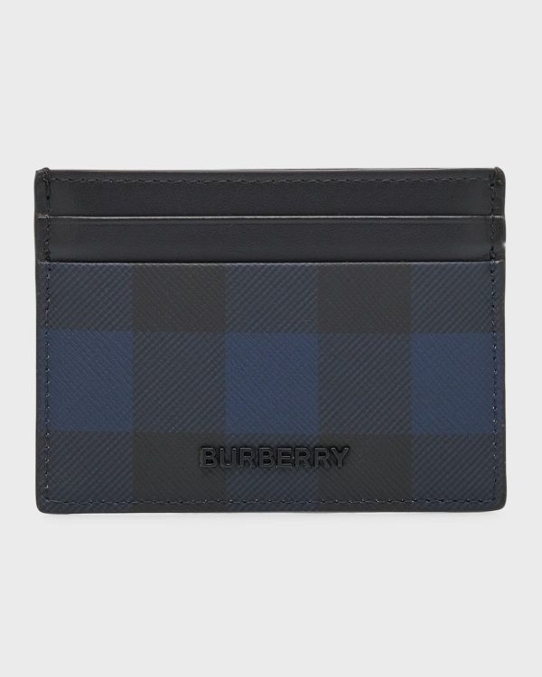 Men's Sandon Check and Leather Card Holder- sku220532388