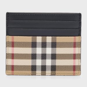 Men's Vintage Check and Leather Card Case- sku220531387
