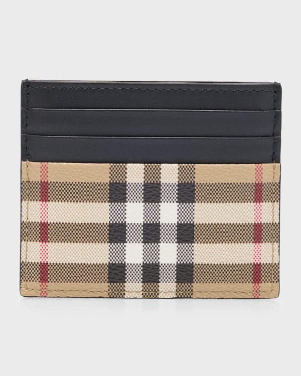 Men's Vintage Check and Leather Card Case- sku220531387